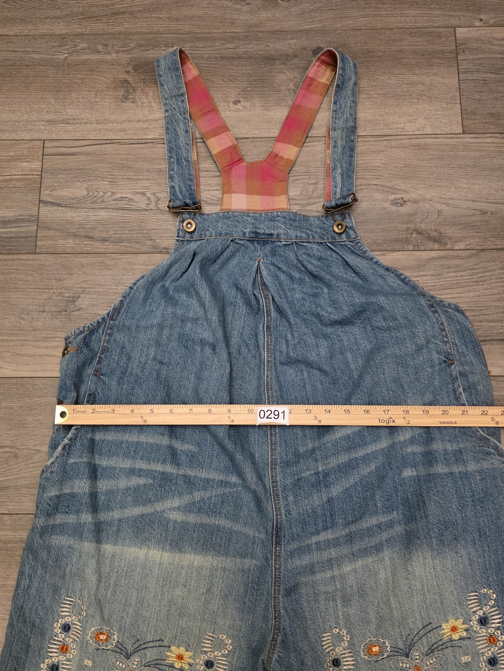 Vintage Denim Overalls Women 2X-3X Embroidered Floral Wide Leg Capri Boho - Picture 9 of 10